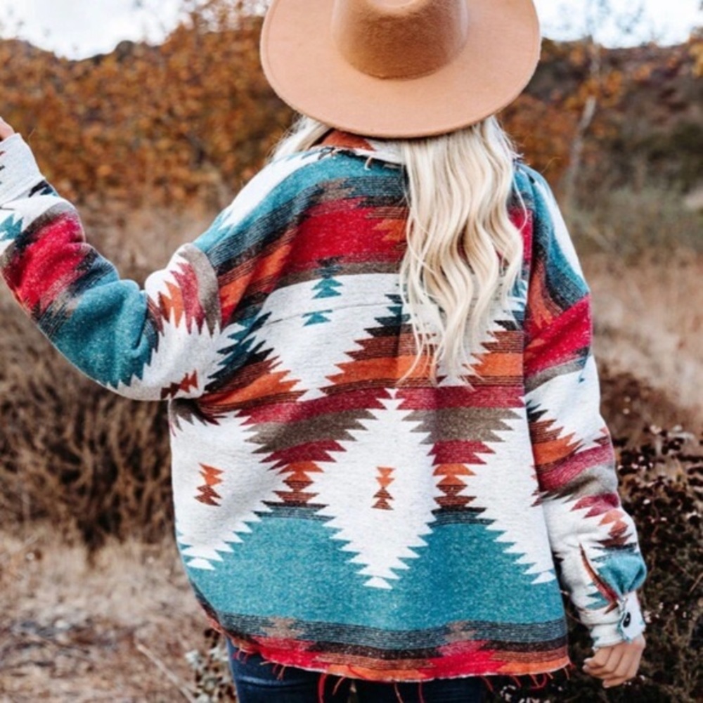 Women Aztec shacket women oversized jacket cardigan button front